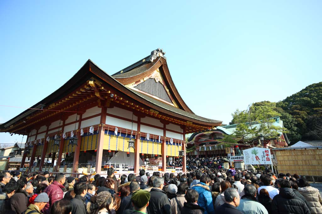 Foto, materiell, befreit, Landschaft, Bild, hat Foto auf Lager,Fushimi-Inari Taisha-Schrein, Neujahr besucht zu einem schintoistischen Schrein, Neujahreszeremonie, Inari, Fuchs