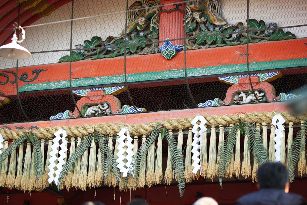 fotografia, materiale, libero il panorama, dipinga, fotografia di scorta,Fushimi-Inari Taisha il Sacrario festone di paglia scintoista, Festone di paglia scintoista, tappezzi appendice, Inari, volpe