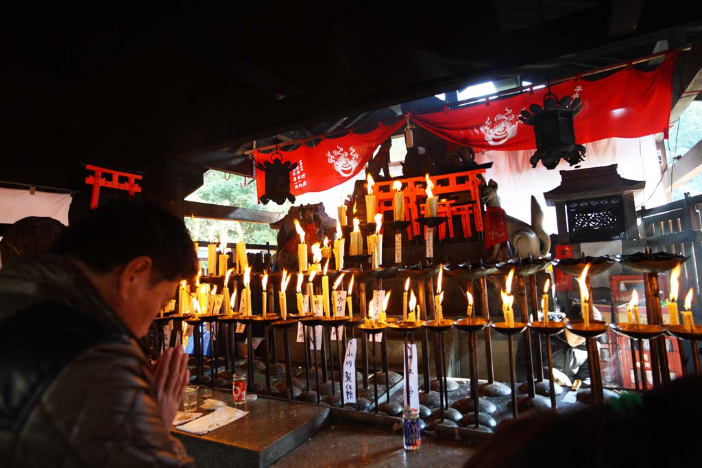 photo,material,free,landscape,picture,stock photo,Creative Commons,Fushimi-Inari Taisha Shrine hawk eagle company, candle, , Inari, fox