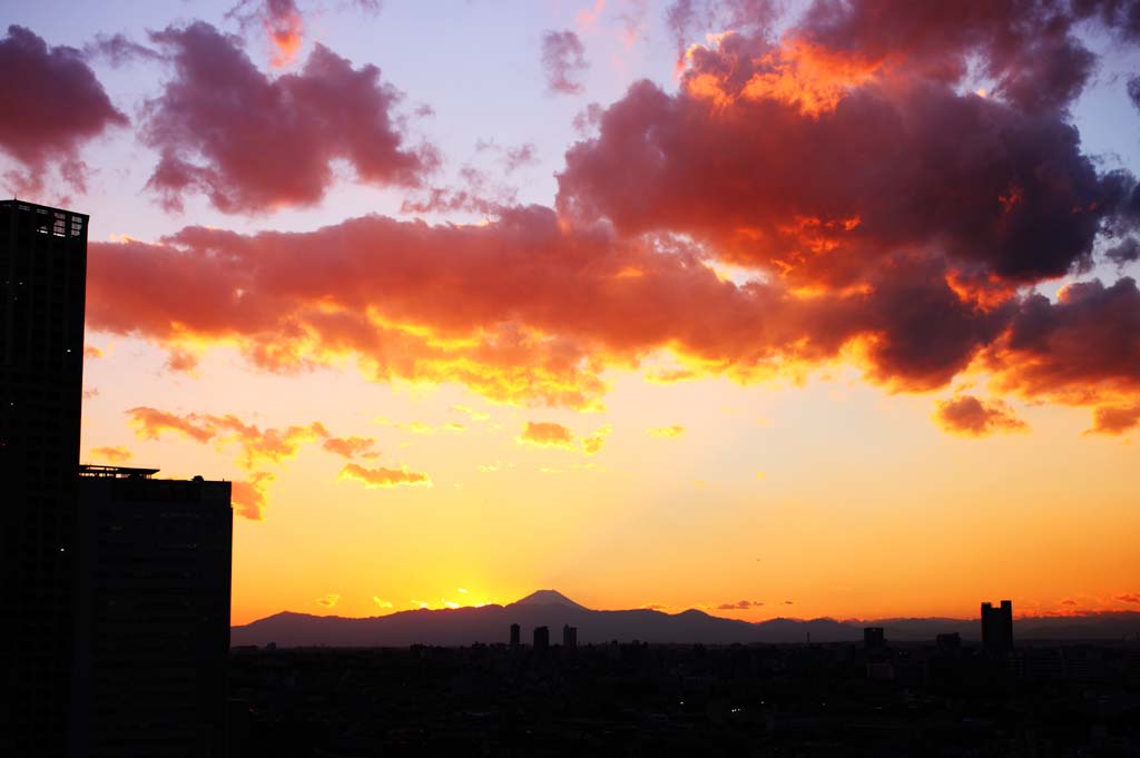 photo, la matire, libre, amnage, dcrivez, photo de la rserve,Mt. Fuji du crpuscule, Mt. Fuji, construire, ligne lgre, montagne