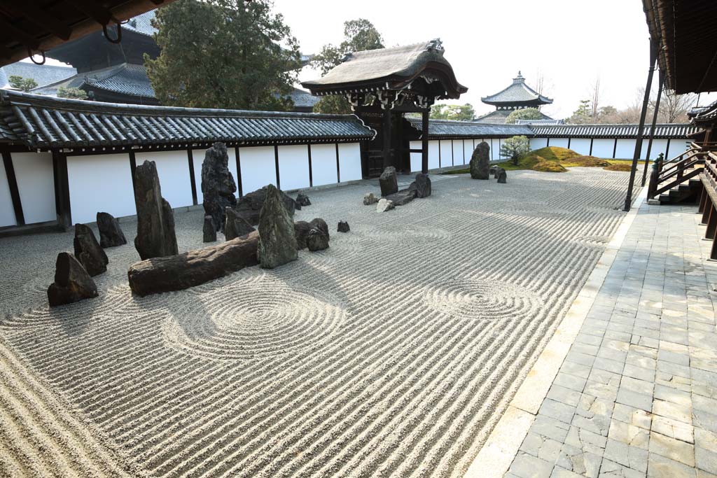 fotografia, materiale, libero il panorama, dipinga, fotografia di scorta,Tempio di Tofuku-ji prete principale recinto anteriore del Hall per cerimonie statali, Chaitya, pietra, Cancello di Cinese-stile, panorama asciutto giardino di giardino giapponese