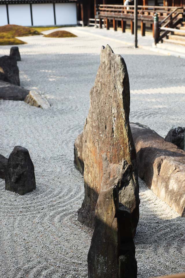 photo, la matire, libre, amnage, dcrivez, photo de la rserve,Temple Tofuku-ji prtre principal jardin de devant de la Salle pour les crmonies de l'tat, Chaitya, pierre, Sable, paysage sec jardin de jardin japonais