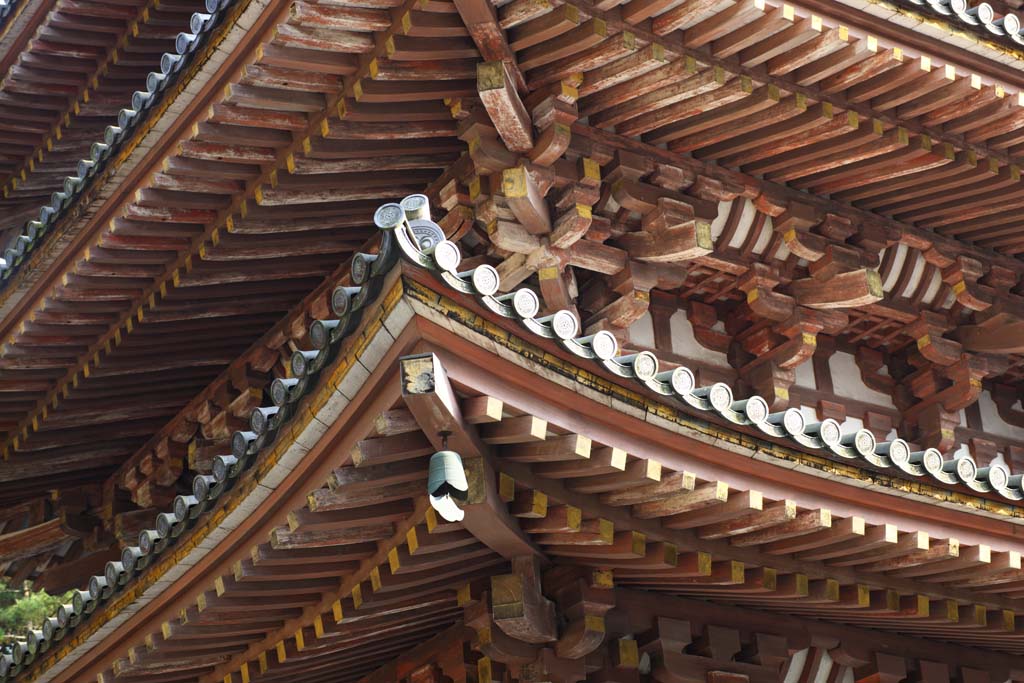 Foto, materiell, befreit, Landschaft, Bild, hat Foto auf Lager,Daigo-ji-Tempel fnf Storeyed-Pagode, Chaitya, Ich werde in roten gemalt, Dachziegel, Wind-Glocke