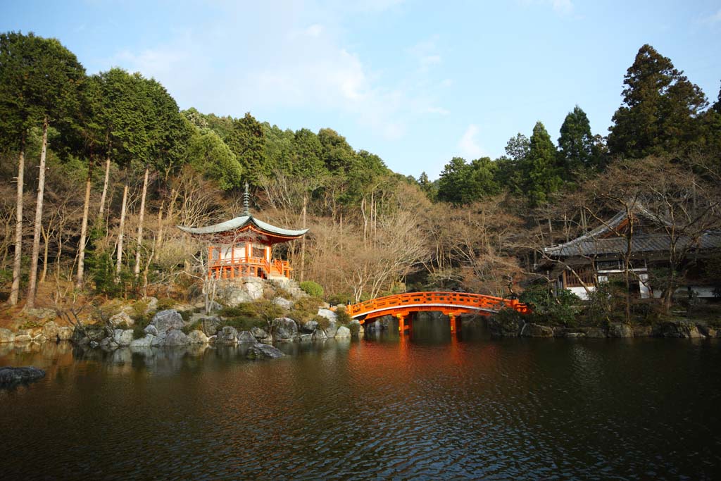 Foto, materieel, vrij, landschap, schilderstuk, bevoorraden foto,Daigo-ji Tempel vrouw van de opperhoofd zen-preutsste tempel, Chaitya, Waterplas, Sarasvati, Ik word in rood geschilderd