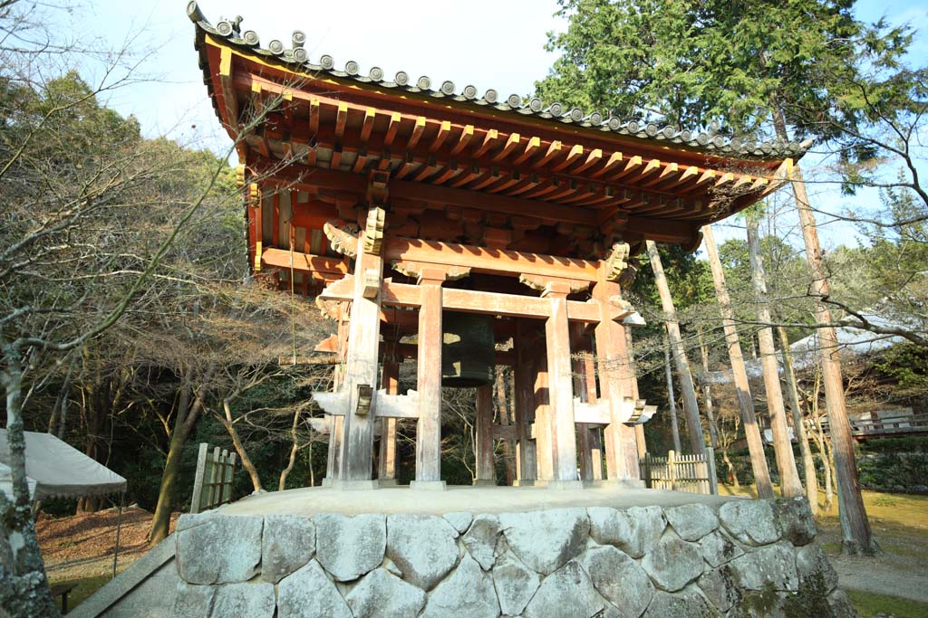 Foto, materiell, befreit, Landschaft, Bild, hat Foto auf Lager,Daigo-ji Temple-Glocke, Chaitya, Buddhistisches Bild, Tempelglocke, Glockenturm