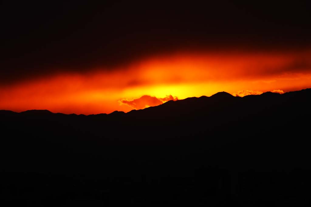photo, la matire, libre, amnage, dcrivez, photo de la rserve,Un coucher de soleil de Tanzawa, ridgeline, Rouge, nuage,  noir