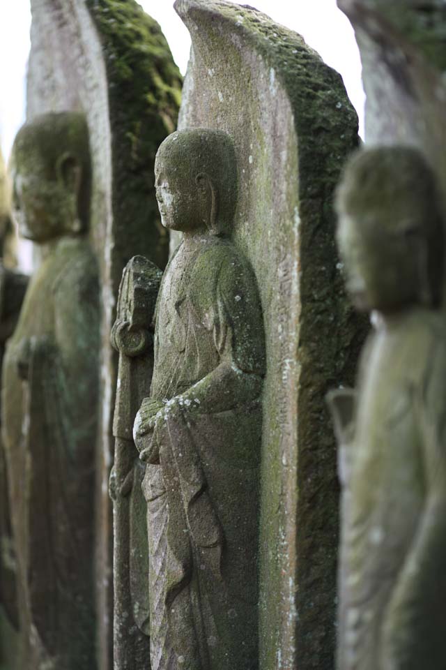 Foto, materiell, befreit, Landschaft, Bild, hat Foto auf Lager,Hase-dera-Tempel Ishibotoke, steinigen Sie Statue, Moos, Buddhismus, Chaitya