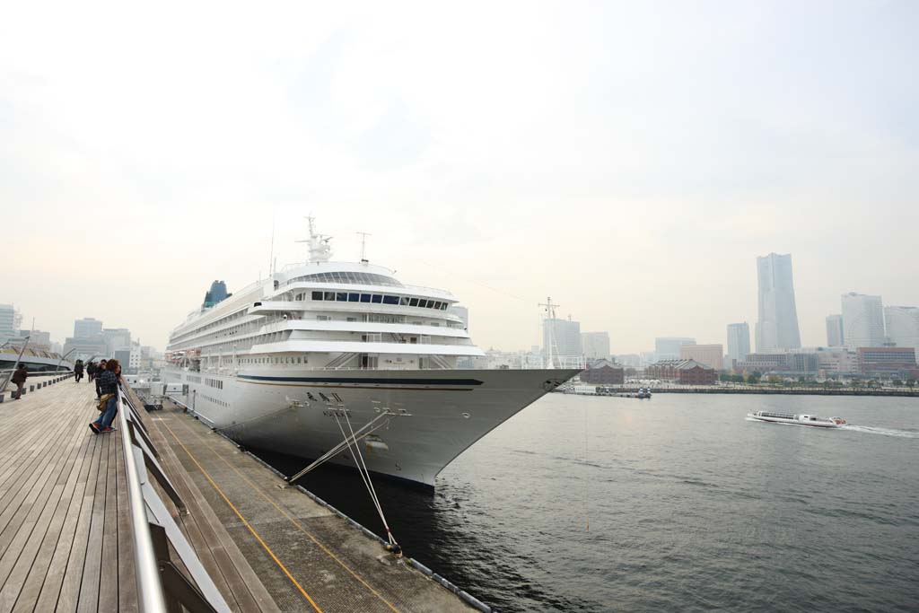 fotografia, materiale, libero il panorama, dipinga, fotografia di scorta,Nave di linea di passeggero lussuosa Asuka II, Il mare, nave, grande banchina, Yokohama