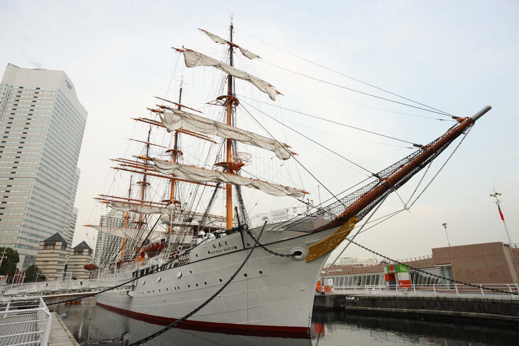 Foto, materiell, befreit, Landschaft, Bild, hat Foto auf Lager,Nippon-Maru, das Segeln von Boot, Schiff, Mast, Segel