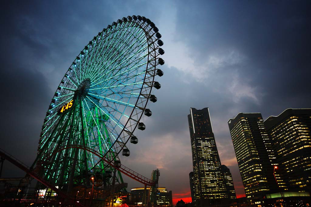 foto,tela,gratis,paisaje,fotografa,idea,Mirai de Minato de Yokohama 21, Torre de marca, Rueda de Ferris, Un parque de atracciones, Futura ciudad de modelo