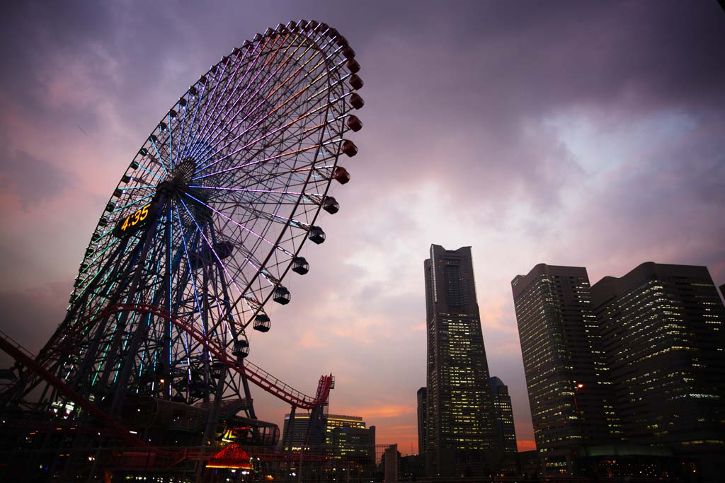 Foto, materieel, vrij, landschap, schilderstuk, bevoorraden foto,Yokohama Minato Mirai 21, Orintatiepunt rijzen, Ferris verrijden, Een attractiepark, Toekomst boetseren stad