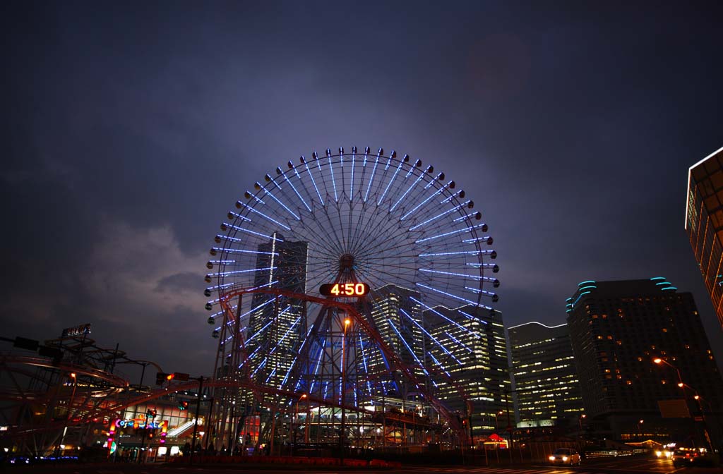 fotografia, materiale, libero il panorama, dipinga, fotografia di scorta,Yokohama Minato Mirai 21, torre di pietra miliare, Ferris la ruota, Un parco di divertimenti, citt di modello futura