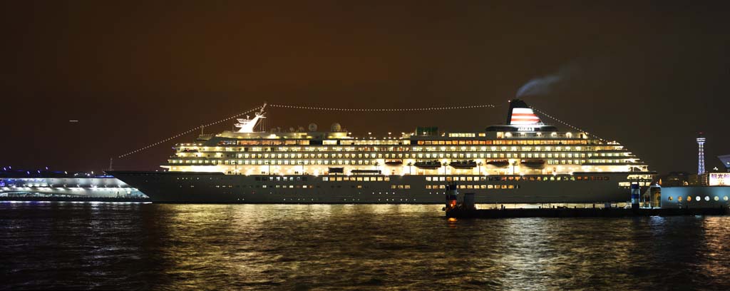 Foto, materieel, vrij, landschap, schilderstuk, bevoorraden foto,Luxueuze inzittende lijntoestel Asuka II, De zee, Schip, Ruime landingsplaats, Yokohama