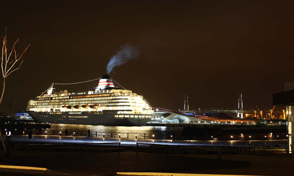 fotografia, materiale, libero il panorama, dipinga, fotografia di scorta,Nave di linea di passeggero lussuosa Asuka II, Il mare, nave, grande banchina, Yokohama