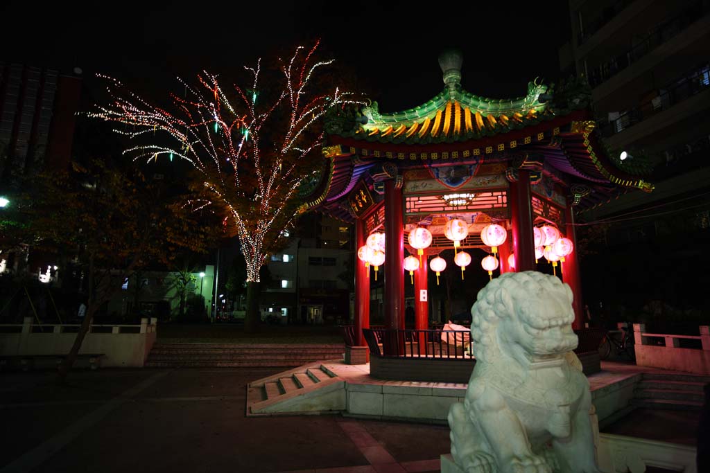 Foto, materieel, vrij, landschap, schilderstuk, bevoorraden foto,Yokohama Chinatown, Avond uitzicht, Top hond, Een doorn, Illumineringen