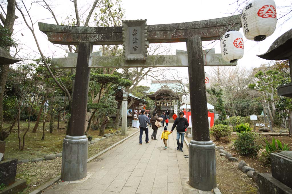 Foto, materiell, befreit, Landschaft, Bild, hat Foto auf Lager,Eshima Shrine Okutsu-Schrein, Laterne, torii, Ein Ansatz zu einem Schrein, Schintoismus