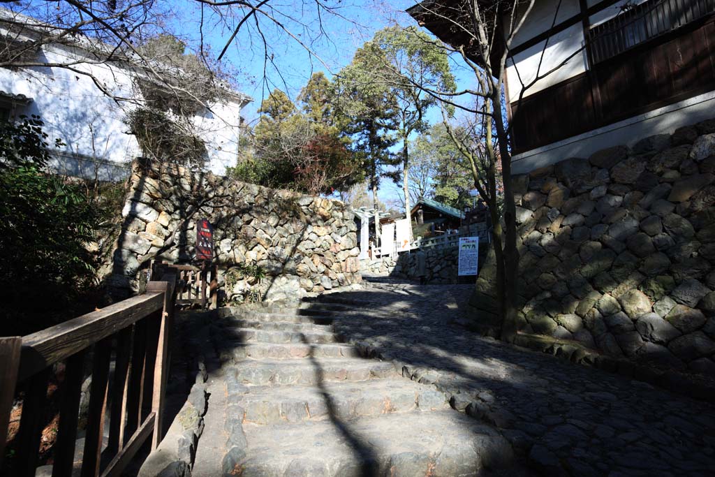 fotografia, materiale, libero il panorama, dipinga, fotografia di scorta,Inuyama-jo pavimentazione di pietra di Castello, castello Imperiale e bianco, Etsu Kanayama, castello, 