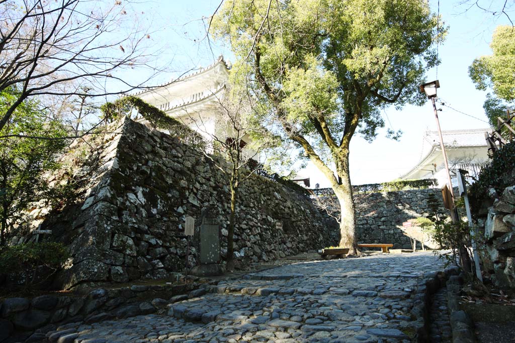 Foto, materiell, befreit, Landschaft, Bild, hat Foto auf Lager,Inuyama-jo Burg steinigt Brgersteig, weie Kaiserliche Burg, Etsu Kanayama, Burg, 