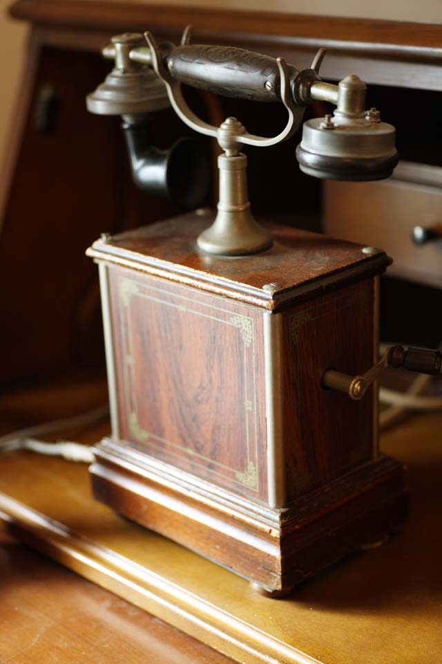 Foto, materiell, befreit, Landschaft, Bild, hat Foto auf Lager,Meiji-mura Village Museum Telefon, Telefon vom Meiji, Die Verwestlichung, Ich setzte es und rede auf das Telefon, Kulturelles Erbe