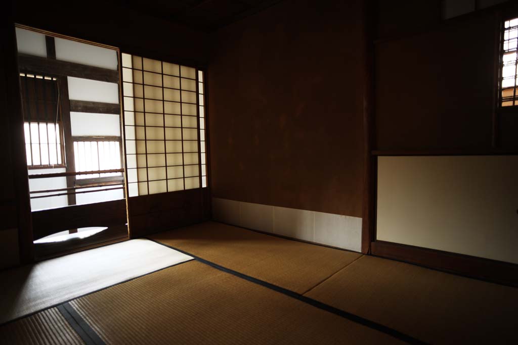 Foto, materieel, vrij, landschap, schilderstuk, bevoorraden foto,Een persoon van Meiji-mura Village Museum naar het oosten pijnboom huis, Gebouw van de Meiji, Tatami schaakmat, Jap-trant kamer, Shoji