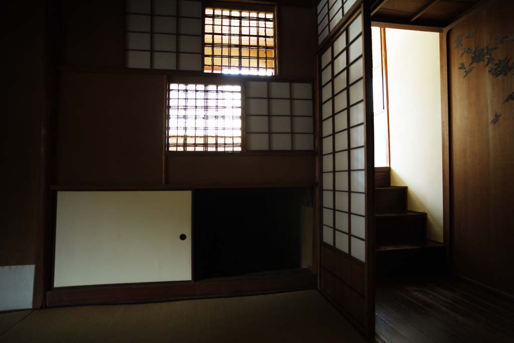 Foto, materieel, vrij, landschap, schilderstuk, bevoorraden foto,Een persoon van Meiji-mura Village Museum naar het oosten pijnboom huis, Gebouw van de Meiji, Tatami schaakmat, Jap-trant kamer, Shoji