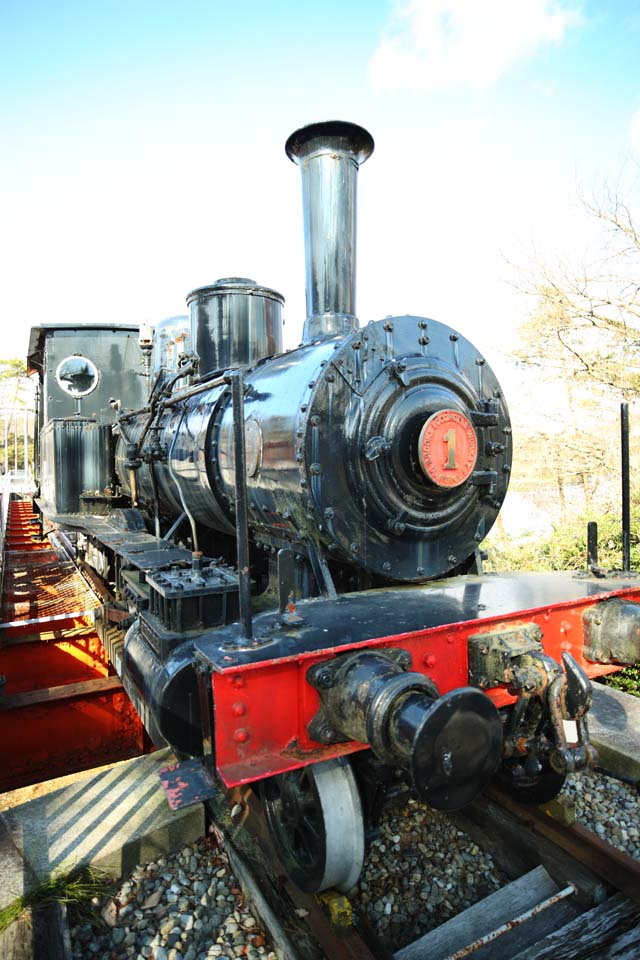 Foto, materieel, vrij, landschap, schilderstuk, bevoorraden foto,Meiji-mura Village Museum Bisai spoorweg wasem locomotief 1, Bewasem locomotief, De Westernization, Spoorweg, Cultureel heritage