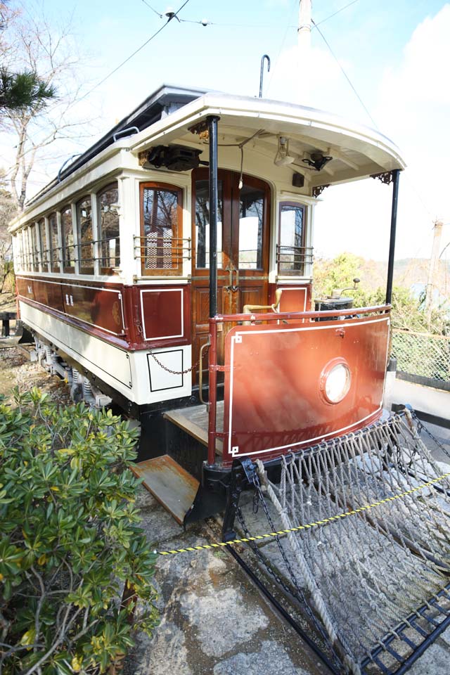 Foto, materiell, befreit, Landschaft, Bild, hat Foto auf Lager,Meiji-mura-Dorf Museum Kyoto Straenbahn, Zug vom Meiji, Die Verwestlichung, Straenbahn, Kulturelles Erbe