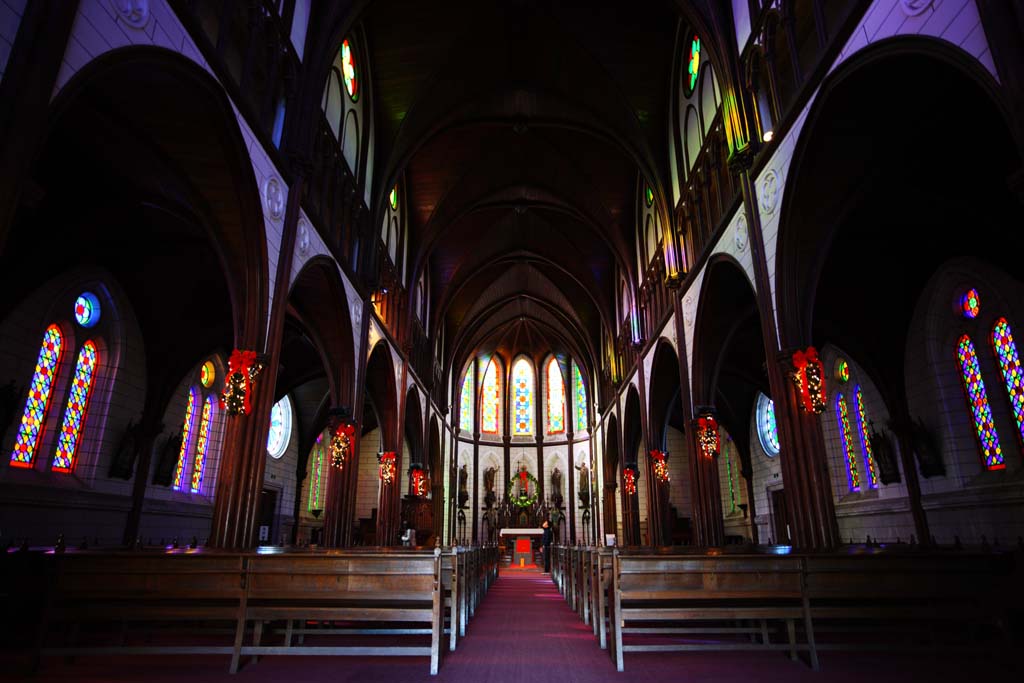 fotografia, material, livra, ajardine, imagine, proveja fotografia,Meiji-mura Aldeia Museu St. Xavier Deus de templo de Cu, Vidro colorido, A ocidentalizao, Edifcio de ocidental-estilo, Herana cultural