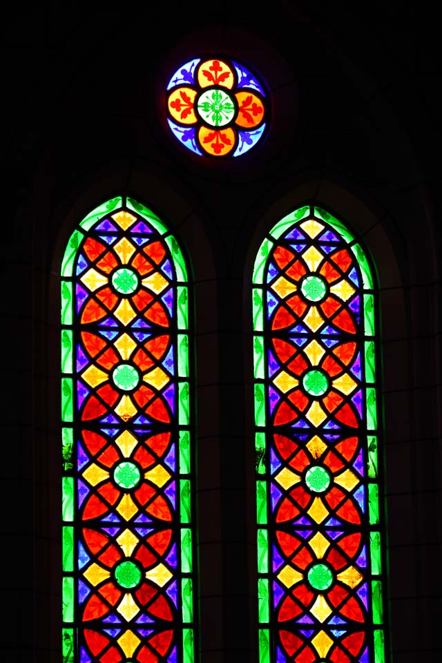 Foto, materiell, befreit, Landschaft, Bild, hat Foto auf Lager,Meiji-mura-Dorf Museum St. Xavier Lord des Himmelstempels, Farbiges Glas, Die Verwestlichung, West-Stilgebude, Kulturelles Erbe