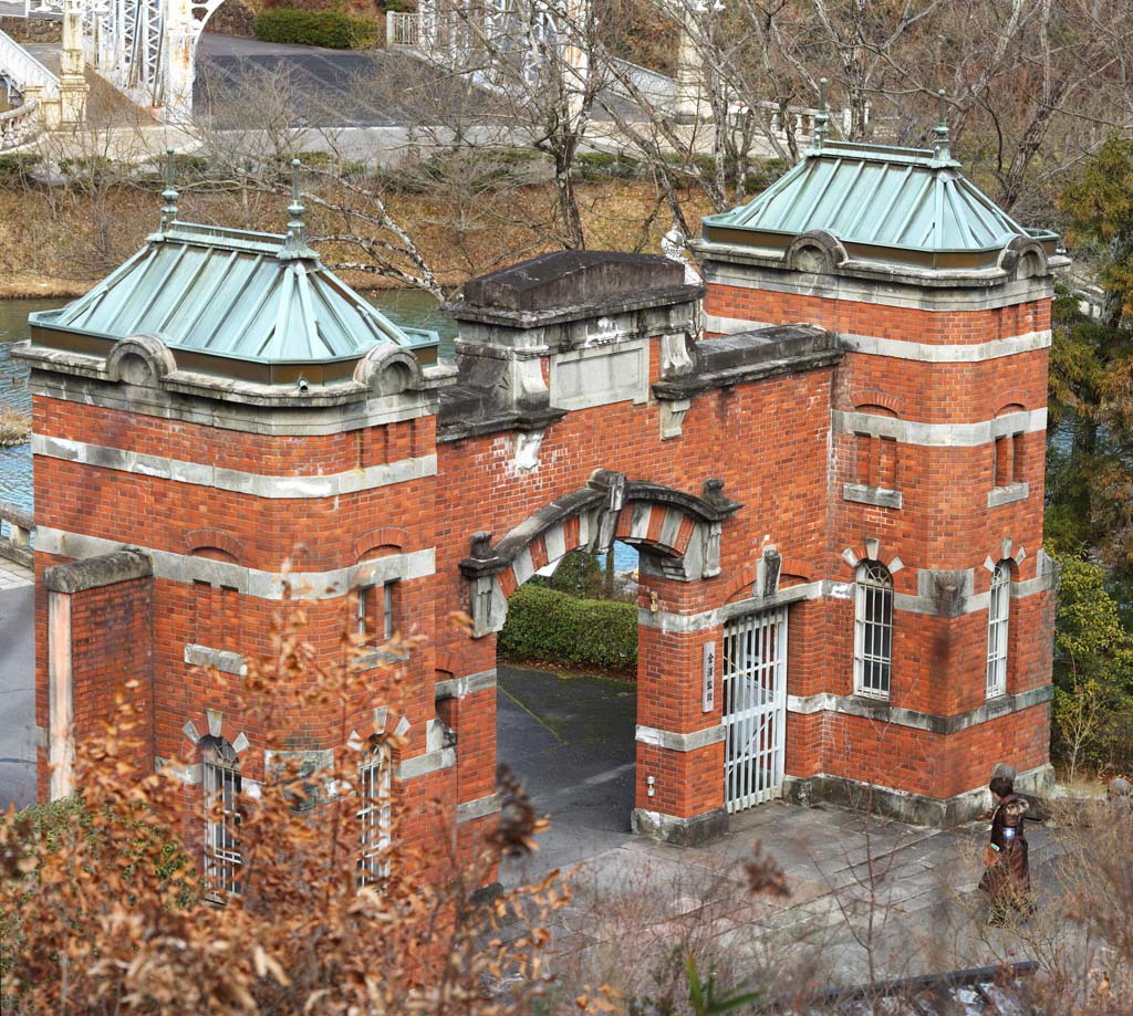 Foto, materiell, befreit, Landschaft, Bild, hat Foto auf Lager,Das Meiji-mura-Dorf Museum Kanazawa Gefngnis Fronttor, das Bauen vom Meiji, Die Verwestlichung, West-Stilgebude, Kulturelles Erbe