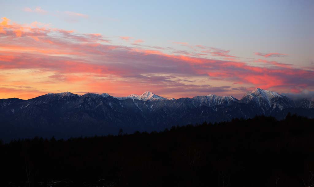 Foto, materieel, vrij, landschap, schilderstuk, bevoorraden foto,Zuidelijke Alpen heel uitzicht, De Alpen, Berg beklimming, De zonsopgang, De sneeuw