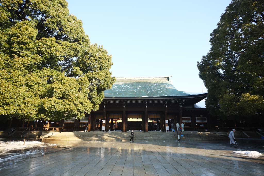 fotografia, materiale, libero il panorama, dipinga, fotografia di scorta,Sacrario di Meiji sacrario anteriore, L'imperatore, Sacrario scintoista, torii, Neve