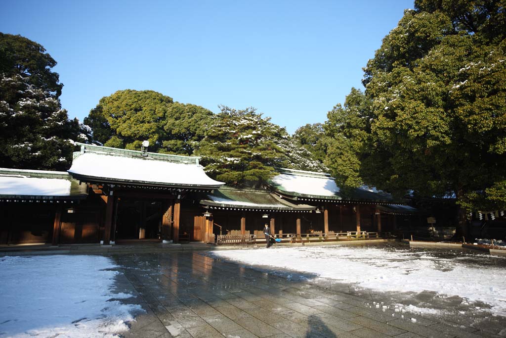 fotografia, materiale, libero il panorama, dipinga, fotografia di scorta,Sacrario di Meiji, L'imperatore, Sacrario scintoista, torii, Neve