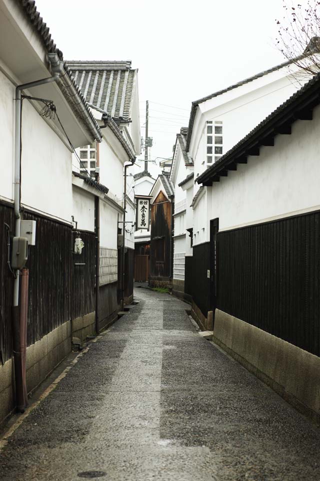 foto,tela,gratis,paisaje,fotografa,idea,Callejn de Kurashiki, Cultura tradicional, Arquitectura de tradicin, El yeso, Pared cubierta de los azulejos cuadrados y articulado con el yeso levantado