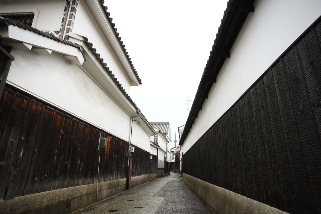 fotografia, materiale, libero il panorama, dipinga, fotografia di scorta,Vicolo di Kurashiki, Cultura tradizionale, Architettura di tradizione, L'intonaco, il muro copr con tegole quadrate ed articolato con intonaco in rilievo