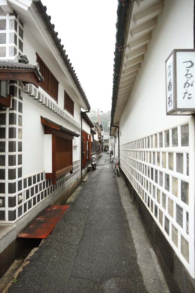 foto,tela,gratis,paisaje,fotografa,idea,Callejn de Kurashiki, Cultura tradicional, Arquitectura de tradicin, El yeso, Pared cubierta de los azulejos cuadrados y articulado con el yeso levantado