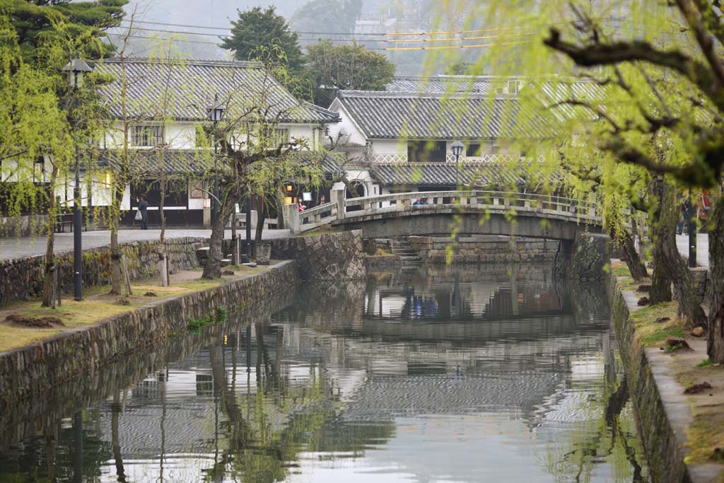 fotografia, material, livra, ajardine, imagine, proveja fotografia,Kurashiki Nakahashi, Cultura tradicional, ponte de pedra, salgueiro, A histria