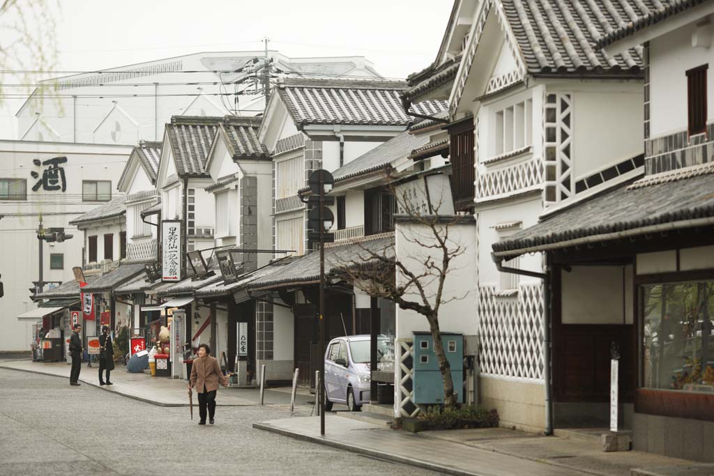 Foto, materiell, befreit, Landschaft, Bild, hat Foto auf Lager,Kurashiki Andenkensgeschft, Andenken, Traditionsarchitektur, Tafel, wall deckte mit quadratischen Ziegeln und verband mit grogezogenem Pflaster