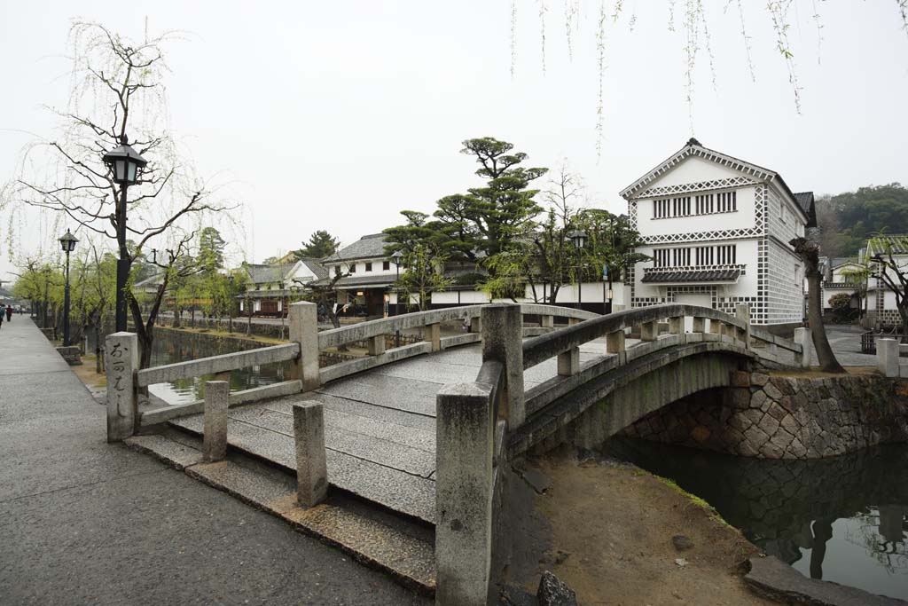 fotografia, material, livra, ajardine, imagine, proveja fotografia,Kurashiki Nakahashi, Cultura tradicional, ponte de pedra, salgueiro, A histria