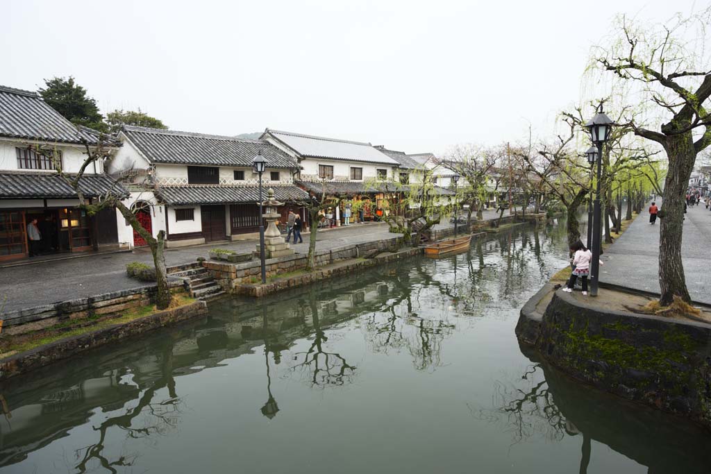 Foto, materiell, befreit, Landschaft, Bild, hat Foto auf Lager,Kurashiki Kurashiki-Fluss, Traditionelle Kultur, Traditionsarchitektur, Japanische Kultur, Die Geschichte