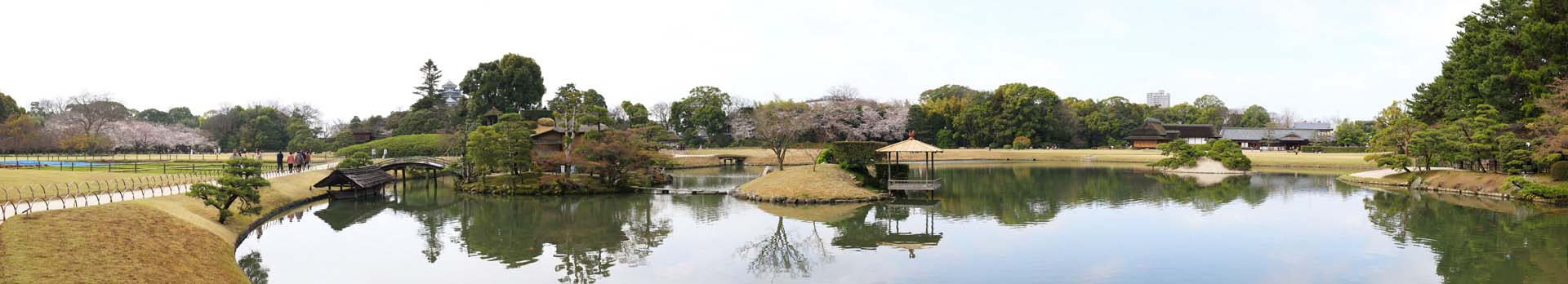 fotografia, material, livra, ajardine, imagine, proveja fotografia,A lagoa do Koraku-en Jardim pntano, barraca descansando, castelo, rvore de cereja, Japons ajardina