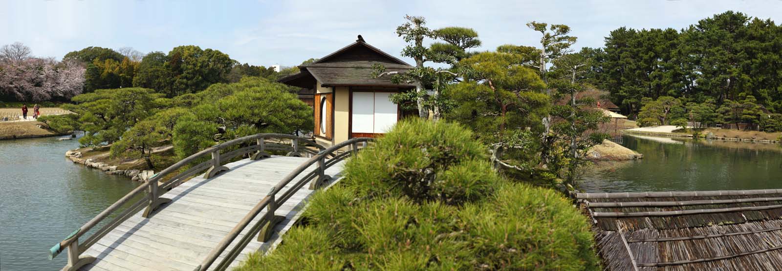 Foto, materieel, vrij, landschap, schilderstuk, bevoorraden foto,Korakuen Eiland rustende kraam, Rustende kraam, Brug, Thee-plechtigheid kamer, Japanse tuin