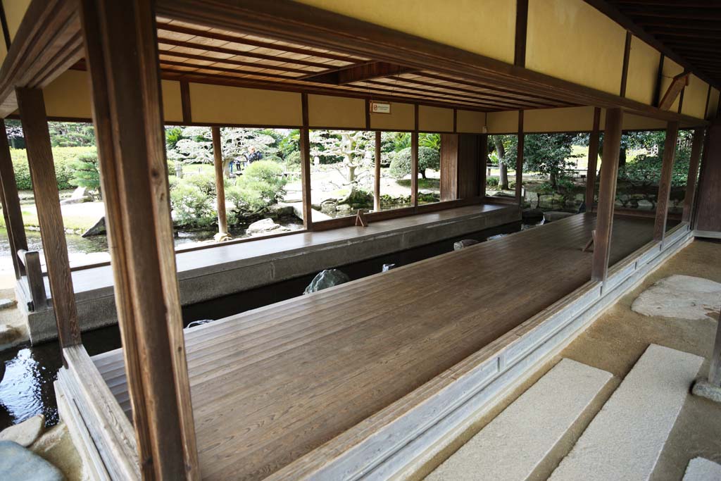 Foto, materiell, befreit, Landschaft, Bild, hat Foto auf Lager,Koraku-en Garden entwirft Geschft, Ruhenstation, neugieriger Stein, Ich bin hlzern, Japanisch grtnert