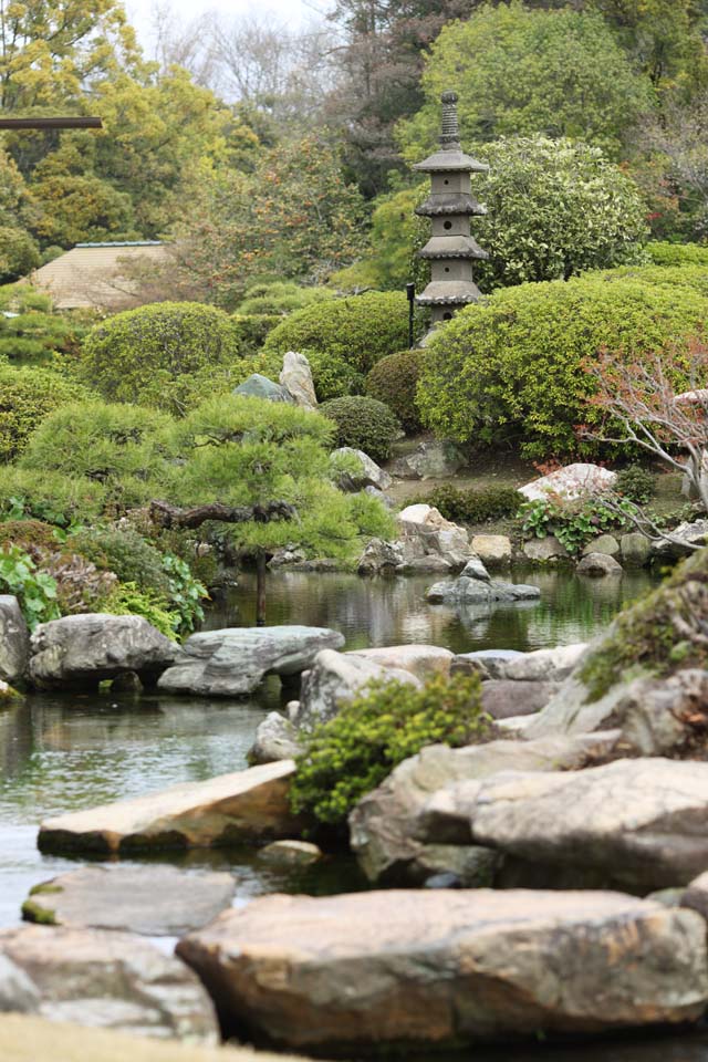 fotografia, materiale, libero il panorama, dipinga, fotografia di scorta,Koraku-en fa del giardinaggio Enyoutei, stagno, pietra, prenda a sassate lanterna, I giapponesi fanno del giardinaggio