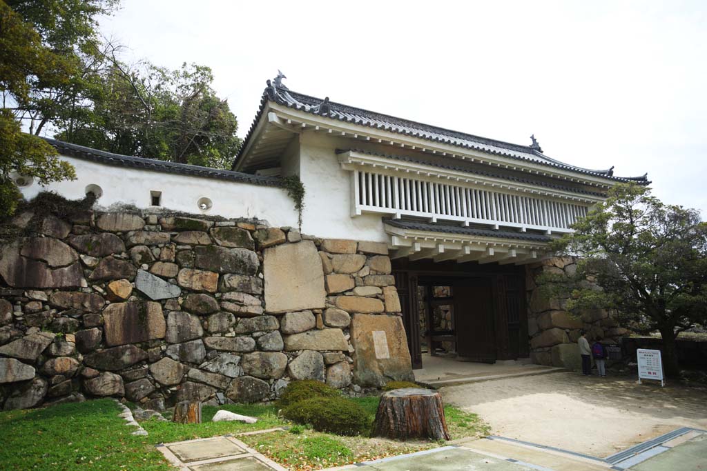 Foto, materiell, befreit, Landschaft, Bild, hat Foto auf Lager,Das Okayama-jo Burg nicht klares Tor, Burg, Burgtor, Krhen Sie Burg, 