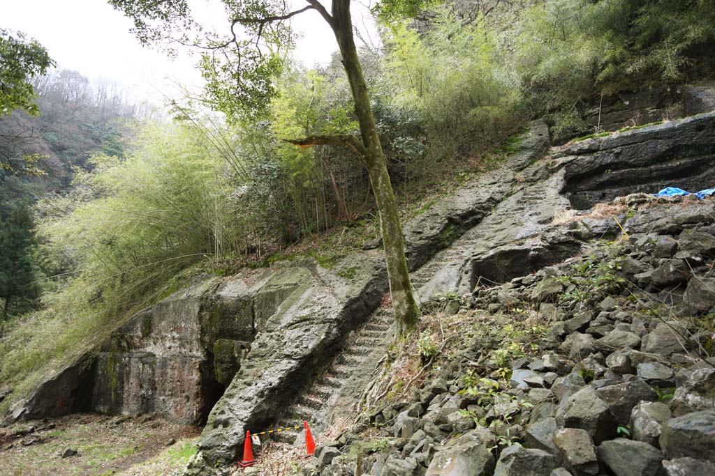 Foto, materiell, befreit, Landschaft, Bild, hat Foto auf Lager,Ein arsenhaltiges Rattengift von Iwami-Silber-Grubendorfspur, Treppe, berreste, Friedhof, Somo