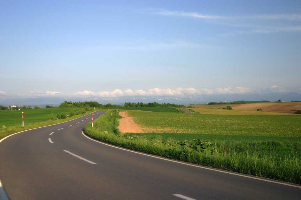 photo,material,free,landscape,picture,stock photo,Creative Commons,Summer winding road, field, cloud, blue sky, blue