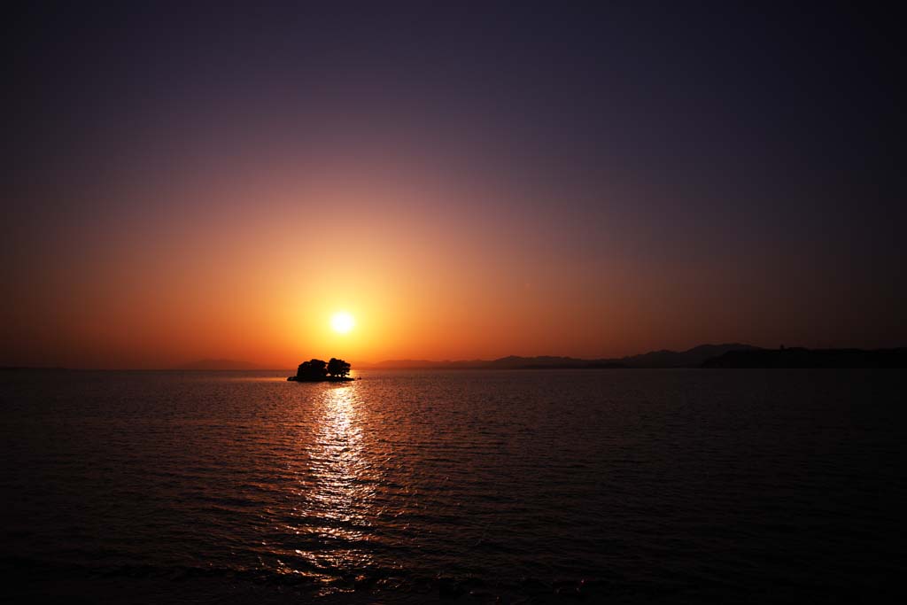 Foto, materiell, befreit, Landschaft, Bild, hat Foto auf Lager,Die Rahmensonne des Sees Shinji-ko, Die Sonne, Die Oberflche des Wassers, Brautinsel, 100 Auswahlen von japanischer Rahmensonne