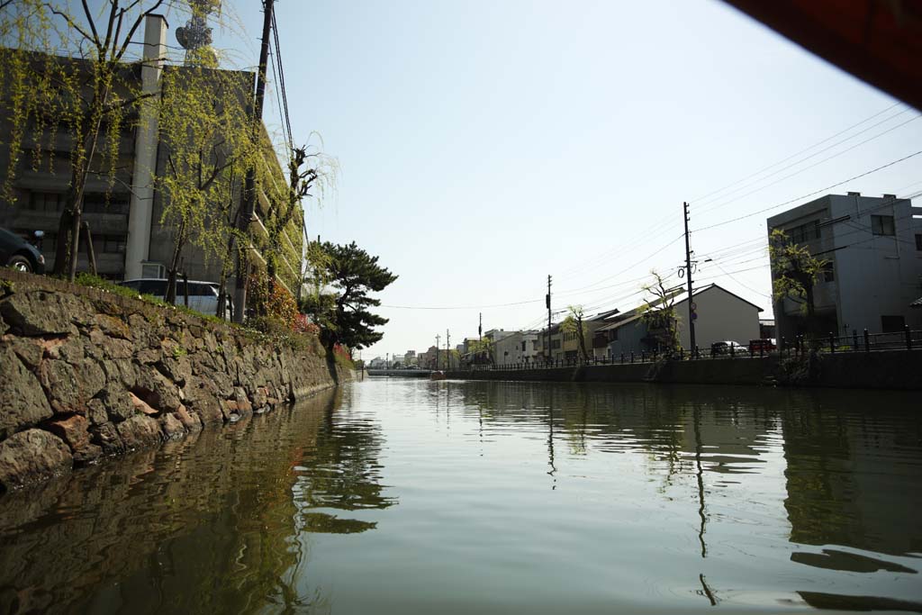 fotografia, materiale, libero il panorama, dipinga, fotografia di scorta,Matsue-jo fossato di Castello, Facendo il turista nave, nave, fossato, Ishigaki