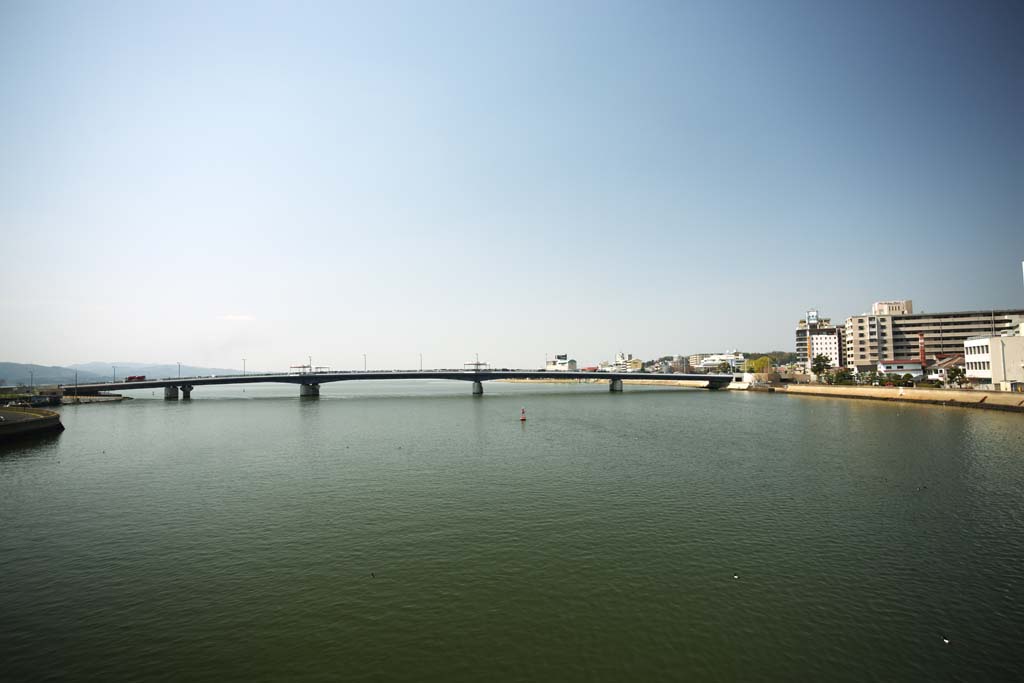 Foto, materiell, befreit, Landschaft, Bild, hat Foto auf Lager,Groer Hashikawa, Ohashi, See Shinji-ko, Brcke, blauer Himmel